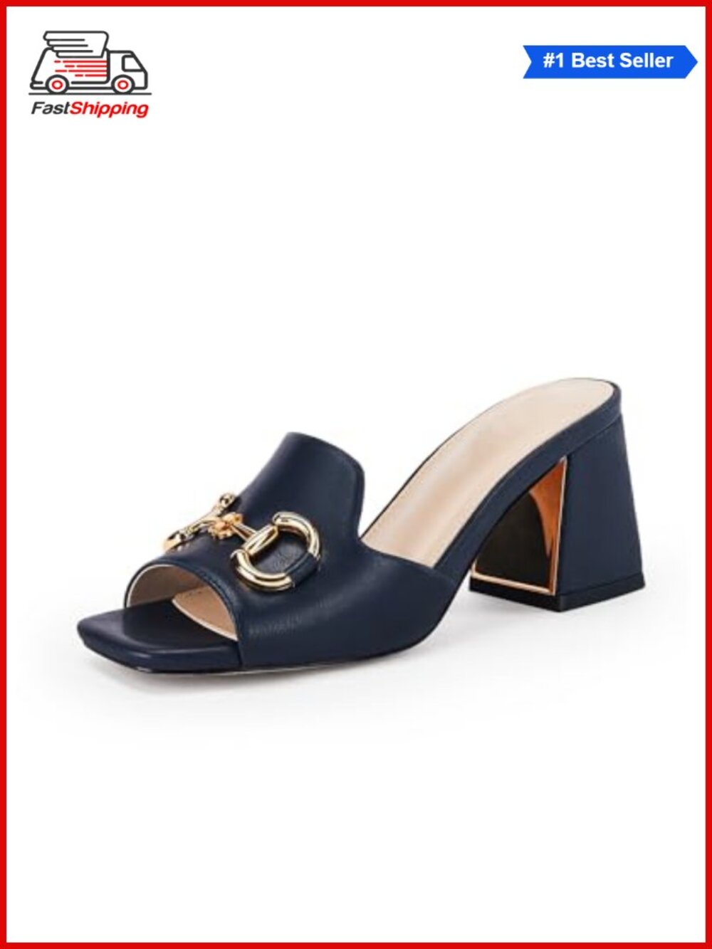 Women's Peep Toe Platform Mules Chunky Heel Slip-On Sandals with Metal Chain